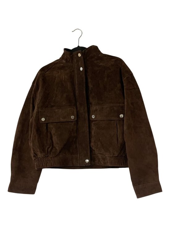 Zara Womens Leather Suede Bomber Jacket Coat Large L Brown 3046/258 NWT - Picture 2 of 15